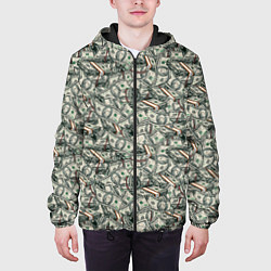 Куртка с капюшоном мужская Доллары банкноты, цвет: 3D-черный — фото 2