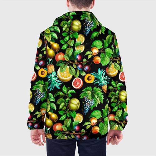Мужская куртка Сочные фрукты - персик, груша, слива, ананас / 3D-Черный – фото 4