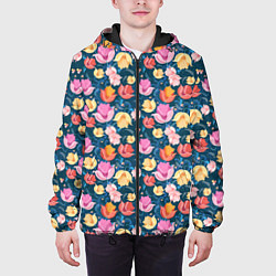 Куртка с капюшоном мужская Поле цветов, цвет: 3D-черный — фото 2