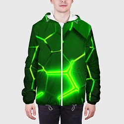 Куртка с капюшоном мужская 3D ПЛИТЫ НЕОН NEON GREEN HEXAGON РАЗЛОМ, цвет: 3D-белый — фото 2