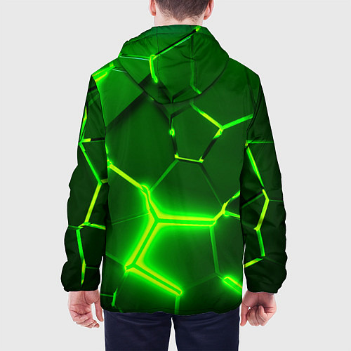 Мужская куртка 3D ПЛИТЫ НЕОН NEON GREEN HEXAGON РАЗЛОМ / 3D-Черный – фото 4