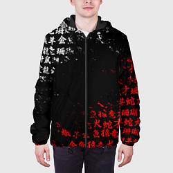Куртка с капюшоном мужская КРАСНО БЕЛЫЕ ИЕРОГЛИФЫ ЯПОНИЯ БРЫЗГИ, цвет: 3D-черный — фото 2