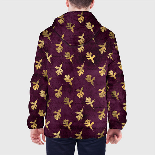 Мужская куртка Золотые листья на бордовом фоне / 3D-Черный – фото 4