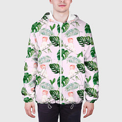 Куртка с капюшоном мужская Листья и белые птички, цвет: 3D-белый — фото 2