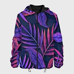 Куртка с капюшоном мужская Neon Tropical plants pattern, цвет: 3D-черный