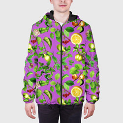 Куртка с капюшоном мужская Фруктовый микс паттерн, цвет: 3D-черный — фото 2