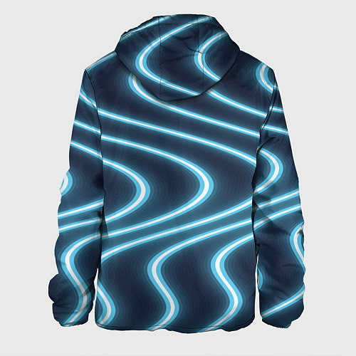 Мужская куртка Неоновый свет Волны голубые на темном фоне / 3D-Белый – фото 2
