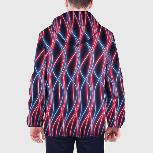 Мужская куртка Неоновые волны Розовый и голубой на темном фоне / 3D-Черный – фото 4