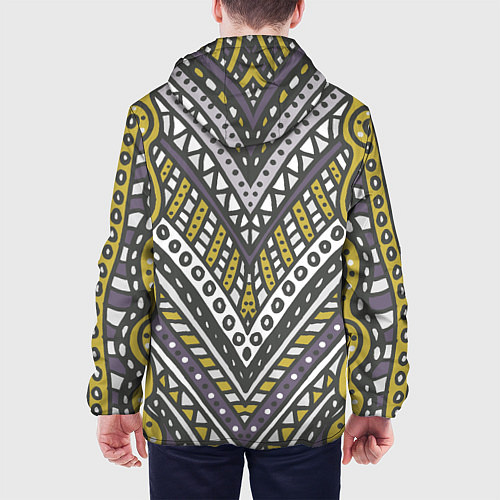 Мужская куртка Абстрактный узор в стиле дудл Желтый, серый и белы / 3D-Черный – фото 4