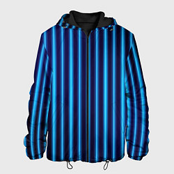 Куртка с капюшоном мужская Неоновый свет Голубые и синие вертикальные полосы, цвет: 3D-черный