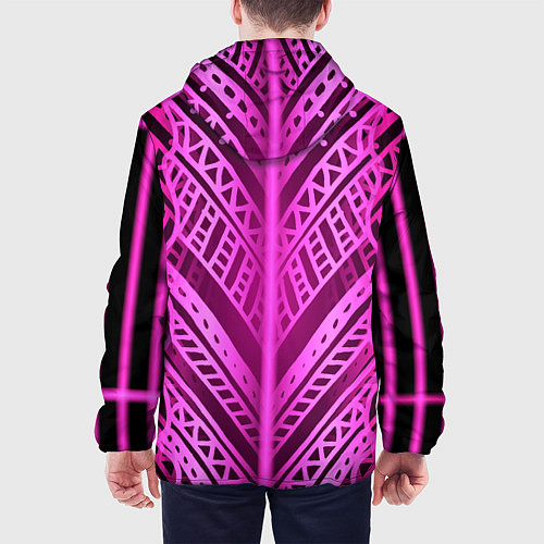 Мужская куртка Неоновая абстракция Розовый светящийся узор на тем / 3D-Черный – фото 4