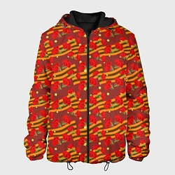 Куртка с капюшоном мужская Гвоздики и Георгиевские Ленты, цвет: 3D-черный