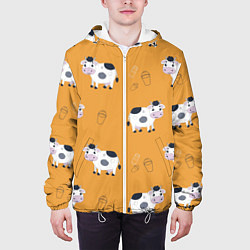 Куртка с капюшоном мужская Веселые коровки с ведрами молока, цвет: 3D-белый — фото 2