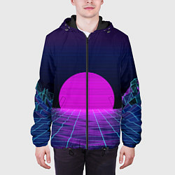 Куртка с капюшоном мужская Закат розового солнца Vaporwave Психоделика, цвет: 3D-черный — фото 2