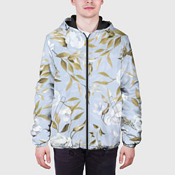 Куртка с капюшоном мужская Цветы Золотые Листья, цвет: 3D-черный — фото 2
