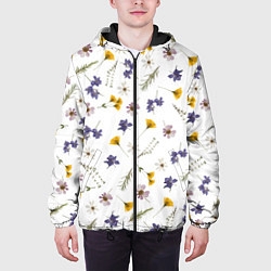 Куртка с капюшоном мужская Простые цветы на белом фоне, цвет: 3D-черный — фото 2