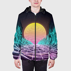 Куртка с капюшоном мужская Vaporwave Закат солнца в горах Neon, цвет: 3D-черный — фото 2