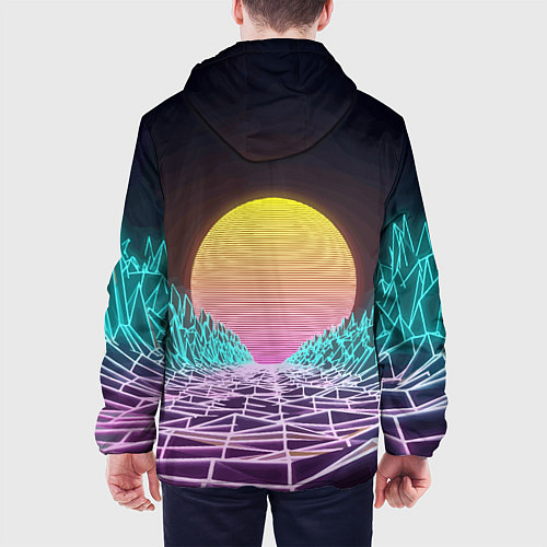 Мужская куртка Vaporwave Закат солнца в горах Neon / 3D-Черный – фото 4