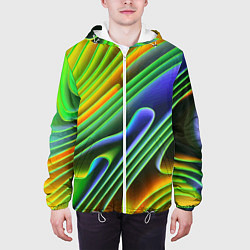 Куртка с капюшоном мужская Цветные неоновые полосы Абстракция Color neon patt, цвет: 3D-белый — фото 2