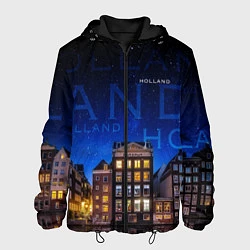 Куртка с капюшоном мужская Голландия в ночи, цвет: 3D-черный
