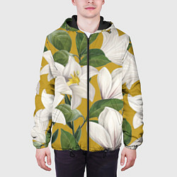 Куртка с капюшоном мужская Цветы Белые Лилии, цвет: 3D-черный — фото 2