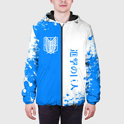 Куртка с капюшоном мужская Атака титанов два цвета - голубой белый, цвет: 3D-черный — фото 2
