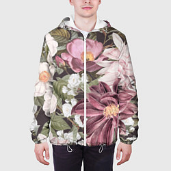 Куртка с капюшоном мужская Цветы Красивый Цветочный Букет Георгин, цвет: 3D-белый — фото 2