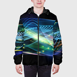 Куртка с капюшоном мужская Неоновые блуждающие огни Абстракция Neon Wandering, цвет: 3D-черный — фото 2