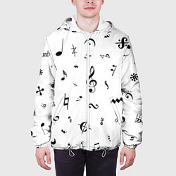 Куртка с капюшоном мужская Нотные Знаки Черные на Белом, цвет: 3D-белый — фото 2