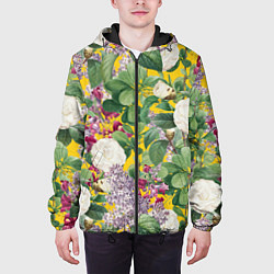 Куртка с капюшоном мужская Цветы Сирень и Белые Бегонии, цвет: 3D-черный — фото 2