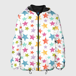 Куртка с капюшоном мужская Яркие и разноцветные звезды, цвет: 3D-черный