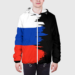 Куртка с капюшоном мужская Российский триколор на темном фоне, цвет: 3D-белый — фото 2