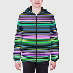 Куртка с капюшоном мужская Яркие неоновые тонкие полосы, цвет: 3D-черный — фото 2