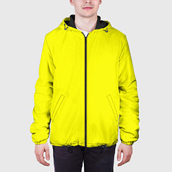 Куртка с капюшоном мужская Однотонный неоновый лимонный желтый тон, цвет: 3D-черный — фото 2