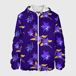 Куртка с капюшоном мужская Цветы Фиолетовые Ирисы На Синем Фоне, цвет: 3D-белый