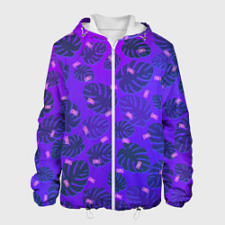 Куртка с капюшоном мужская Неоновый Chill и пальмовые листья, цвет: 3D-белый