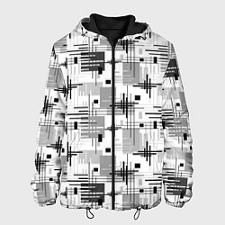Куртка с капюшоном мужская Черно белый ретро геометрический узор, цвет: 3D-черный