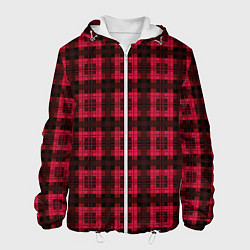 Куртка с капюшоном мужская Красно-черный узор в клетку шотландка, цвет: 3D-белый