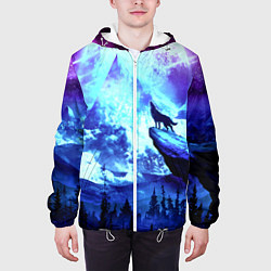 Куртка с капюшоном мужская Волк, луна, скала, цвет: 3D-белый — фото 2