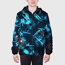 Куртка с капюшоном мужская Неоновые фигуры с лазерами - Голубой, цвет: 3D-черный — фото 2