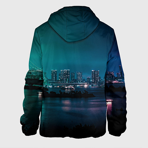 Мужская куртка Неоновый город с рекой - Светло-зелёный / 3D-Белый – фото 2