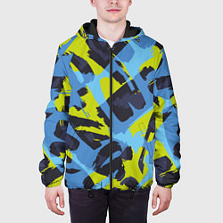 Куртка с капюшоном мужская Сине-салатовая абстракция, цвет: 3D-черный — фото 2