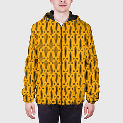 Куртка с капюшоном мужская Черно-желтый современный узор Листья, цвет: 3D-черный — фото 2