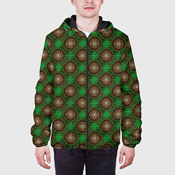 Куртка с капюшоном мужская Коричневые круги на зеленом фоне, цвет: 3D-черный — фото 2