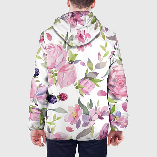 Мужская куртка Летний красочный паттерн из цветков розы и ягод еж / 3D-Черный – фото 4