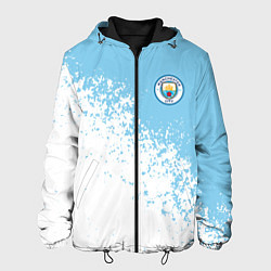 Куртка с капюшоном мужская Manchester city белые брызги на голубом фоне, цвет: 3D-черный
