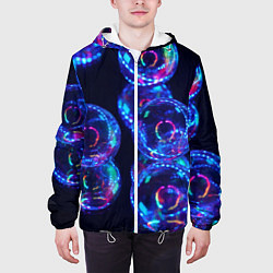 Куртка с капюшоном мужская Неоновые сюрреалистичные пузыри - Синий, цвет: 3D-белый — фото 2
