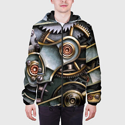 Куртка с капюшоном мужская Механизм из шестерёнок в стиле Стимпанк, цвет: 3D-черный — фото 2