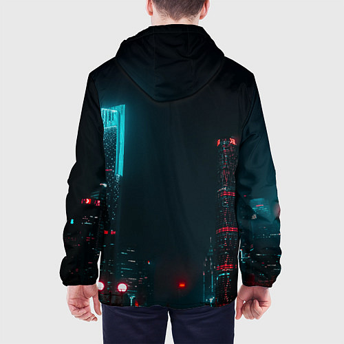 Мужская куртка Неоновые высотки в городе - Светло-синий / 3D-Черный – фото 4