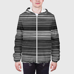 Куртка с капюшоном мужская Black and white thin stripes Тонкие полосы, цвет: 3D-белый — фото 2